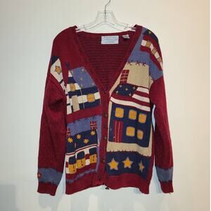 Signatures by Northern Isle hand embroidered v-neck cardigan sweater - small